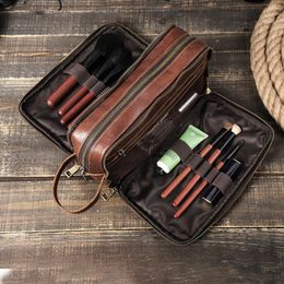 Cosmetic Bags Cases Luufan Genuine Leather Cosmetic Bag Men Women Makeup Portable Wash Shower Case Waterproo Clutch Travel Toiletry Groomsmen Gift 230519