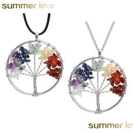 Pendant Necklaces Unique Design Natural Stone Tree Of Life Necklace For Women Crystal Boho Lucky Trees Plant Charm Sliver Color Chai Dhmvb