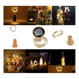 Party Decoration 20 Led Solar Wine Bottle Stopper Copper Fairy Strip Wire Outdoor Novelty Night Lamp Diy Cork Light String Drop Deli Dhokd