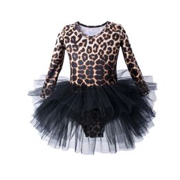 Girl's Dresses Kids Girls Leopard Gymnastics Leotard Ballet Dress Kids Long Sleeve Dance Leotard Tutu Dancewear Ballerina Clothes for Girls 230520