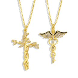 Pendant Necklaces Gold Chain Cross Necklace For Women White Stone Copper CZ Short Christian Jewelry Nkey10Pendant