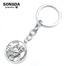 St. Christopher Keychain Jesus Cross Alloy Pendant Key Ring Women Men Bag Accessories Christmas Gifts Souvenir Religious Jewelry