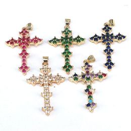 Pendant Necklaces 6Pcs Trendy Dainty Gold-color Cz Zircon Pave Cross Necklace Gold Plated Copper Religious Jewelry