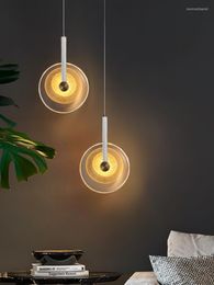 Pendant Lamps Luxury Light Bedroom Suspension Single Head Modern Simple Background Wall Bar Long Line Glass Small LED Leather Lamp