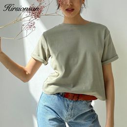 Women s T Shirt Hirsionsan 100 Cotton Oversized T Shirt Women Harajuku Basic Loose Short Sleeve Tees Soft Female Solid Tops Khaki Summer Jumper 230520