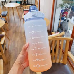 Tumblers 2 Liters Water Bottle Straw cup With Time Scale Bounce Cover Outdoor Sports Large Capacity Summer Cold Cup Gym Fitness 230520