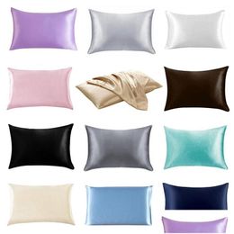 Pillow Case 20X26 Inch Silk Satin 12 Solid Colors Cooling Envelope Pillowcase Ice Silks Skinfriendly Pillowslip Bedding Supplies 2Pc Dhcry