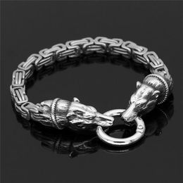 Bangle New Classic Wolf Head Bracelet Viking Stainless Steel Cuff Bangle Dragon Animal Men Fashion Jewelry Wristband Gifts Dropshipping