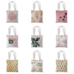 Storage Bags Golden Leaves Printed Women Handbag Foldable Reusable Beach Bag Large Capacity Canvas Travel For Female