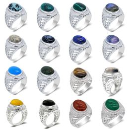 Rings Turkish Jewellery 925 Sterling Silver Men Ring with Lapis Lazuli/Turquoise/Agate/Phoenix Stone Ring Hollow Design to Male Women