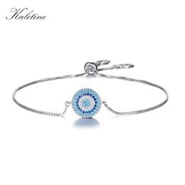 Bangles KALETINE 925 Sterling Silver Bracelet Paved Cubic Zirconia Turkey Good Luck Hamsa Evil Eye Charm Bracelet Women Men Jewellery