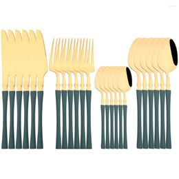 Dinnerware Sets 24Pcs Green Gold Set Knife Forks Coffee Spoon Cutlery Stainless Steel Flatware Tableware Home Kitchen Accessories