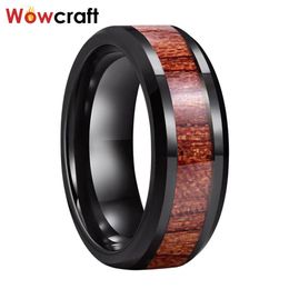 Bands 8mm Mens Womens Tungsten Carbide Wedding Band Rings Black Koa Wood Inlay Bevelled Polished Shiny Comfort Fit Personal Customise