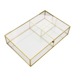 Boxes Transparent Glass Jewelry Box Jewelry Organizer Holder Tabletop Containe Makeup Organizer DustProof Storage Box