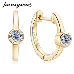 Huggie PANSYSEN 100% 925 Sterling Silver 4MM 0.3ct Real Moissanite Anniversary Party Hoop Earrings for Women Men Luxury Fine Jewellery