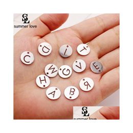 Charms High Quality Stainelss Steel 26 Intial Letter Small Pendant Charm For Bracelet Necklace Sier Alphabet Diy Jewelry Making Drop Dh7Nx