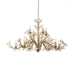 Chandeliers American Living Room Chandelier Wrought Eron E14 Candle Crystal Lamp Industrial Loft Vintage Gold Tree Branch