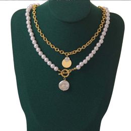 Choker Chokers Double Layered Pearl Chain With Coin Pendant Necklace For Women Fashion Necklaces Trendy Jewelry Neck Girls GiftsChokers