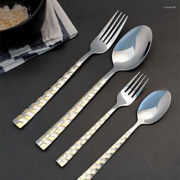 Dinnerware Sets 16/4pcs Stainless Steel Tableware Embossed Gold-plated Dinner Set Retro Fork Spoon Silver Steak Forks Silverware Cutlery