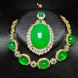 Sets Natural Green Jade Jewellery Sets For Women Real Myanmar Jadeite Oval Pendant Necklace With Zircon Emerald Flower Jades Bracelets