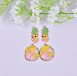 Other DIY Jewelry Making Ornament Enamel Cartoon Pineapple Pizza Drop Oil Alloy Pendant for Bacelet Earring Keychain Material