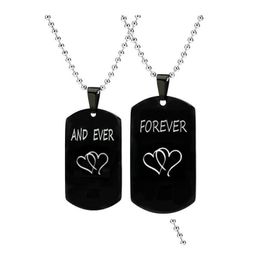 Pendant Necklaces Fashion Carved And Ever Dog Tag Necklace For Women Men Stainless Steel Couple Black Charm Jewellery Gift Drop Delive Dh06G