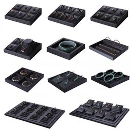 Boxes Superior Black PU Leather Ring Jewelry Display Tray Insert Charm Pendant Earring Accessories Bracelet Storage Stand Holder Shelf