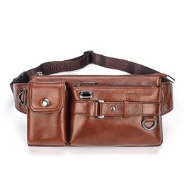 Waist Bags Gold Coral Genuine Leather Belt Bag Men Casual Chest Travel Shoulder Crossbody Male Phone Pouch Purse Fanny Pack