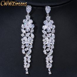 Knot CWWZircons Sparkling Cubic Zirconia Stones Setting Silver Colour Long Bridal Wedding Party Earrings Jewellery Accessories CZ435