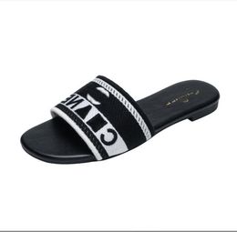 Embroidered Fabric Slide Slippers Designer Slides For Women Summer Beach Walk Sandals Fashion Low heel Flat slipper Shoes Size 37-42 C63