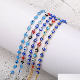 Chain 1 Pc Fashion High Quality Copper Link Bracelets Gold Blue Red Evil Eye Enamel Bead Bracelet For Women Lucky Turkish Eyes Jewel Dhtik