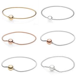 Bangle Rose Gold Ball Clasp ESSENCE COLLECTION Beaded Bracelet Fit Snake Chain Fashion Bracelet Bangle 925 Sterling Silver Bead Charm