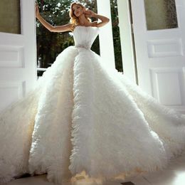 Party Dresses Strapless Tulle Ball Gown White Evening Beaded Floral Dress Wedding For Bride Layered Fluffy Plus Size