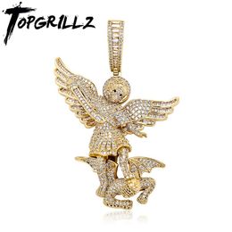 Necklaces TOPGRILLZ St Michael The Archangel Pendant Necklace High Quality Copper with Micro Pave Cubic Zirconia Hip Hop Couple Jewellery