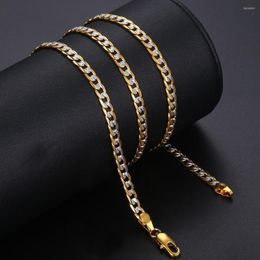 Necklace Earrings Set 4mm Flat Hammered Curb Cuban Bracelet Gold Colour Mix Silver For Women Men Jewellery GN64A