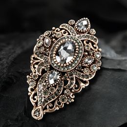 Kinel 2021 Fashion Vintage Grey Crystal Women Brooch Pin Gold Plating Arabesque Rhinestone Turkish Brooch Lapel Scarf Broches