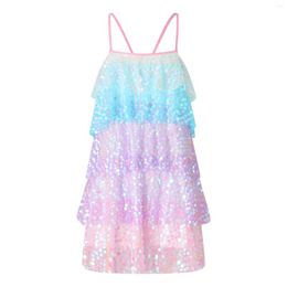 Casual Dresses 2023 Women Sexy Sequin Mini Dress Shinny Tiered Tie Back Layered Swing Sparkly Birthday Party Club