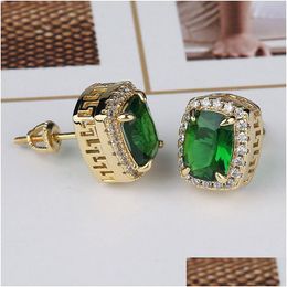 Stick Hip Hop Colorf Gemstone Stud Earrings Womens Bling Iced Out Diamond Red Green Blue Gem Ruby Emerald Earring Drop Delivery Jewel Dhz9Q
