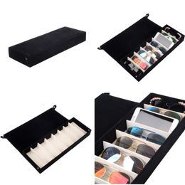 Sunglasses Big 8 Slot Grids Storage Display Glasses Case With Lid Eyeglass Sunglasses Grid Stand Case Box Holder Glasses Organiser Makeup