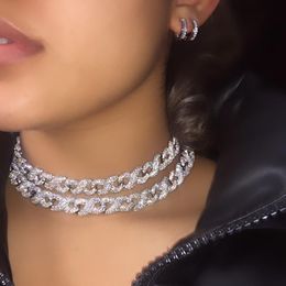 Necklaces Luxury Hip Hop Party Jewellery Iced Out 5A Cubic Zirconia With Bling Infinity Miami Cuban Chain Choker Necklace For Women