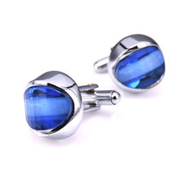 Round cufflinks fashion design and high quality blue crystal, gem cufflinks best gift to a man