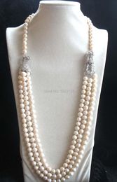 Necklaces 3rows freshwater pearl near round 89mm necklace 2830inch and dragon clasp FPPJ