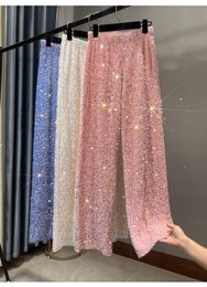 Women s Two Piece Pants 2023 Fashion Korean Sequin Street Style Slim Fit Sweep Floor Party Club Must Shine 230520