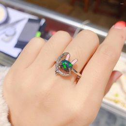 Cluster Rings Natural Black Opal Ring 925 Silver Certified 6x8mm Burst Flash Fire Colour Gemstone Beautiful Gift For Girls