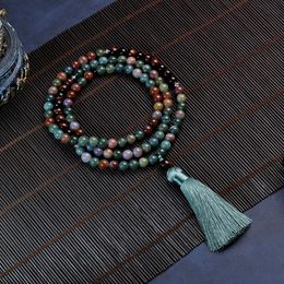 Necklaces Japamala 108 necklace tassel Beaded Necklace female and male necklace for healing meditation Tigereye Indian Agate Natural stone