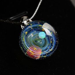 Necklaces LKO Nebula Cosmic Handmade Opal Galaxy Glass Pendant with Rope Necklace Men Women Couple Jewellery Valentine's Day Present