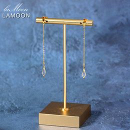 Knot LAMOON Vintage Natural Crystal Long Earring For Women 925 Sterling Silver Dangle Earrings Ear Line 14K Gold Plated Fine Jewelry