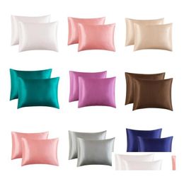 Pillow Case Silk Satin 12 Solid Colours Cooling Envelope Pillowcase Ice Silks Skinfriendly Pillowslip Bedding Supplies Drop Delivery Dhirq