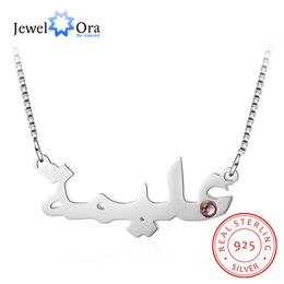 Necklaces JewelOra 925 Sterling Silver Custom Arabic Name Necklace with Birthstone Personalised Nameplate Necklace Birthday Gift for Her