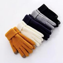 Five Fingers Gloves Winter 1 Pair Knitted For Men And Women Warmer Student Cute Touch Screen Writing Plus Velvet Thickening Mittens